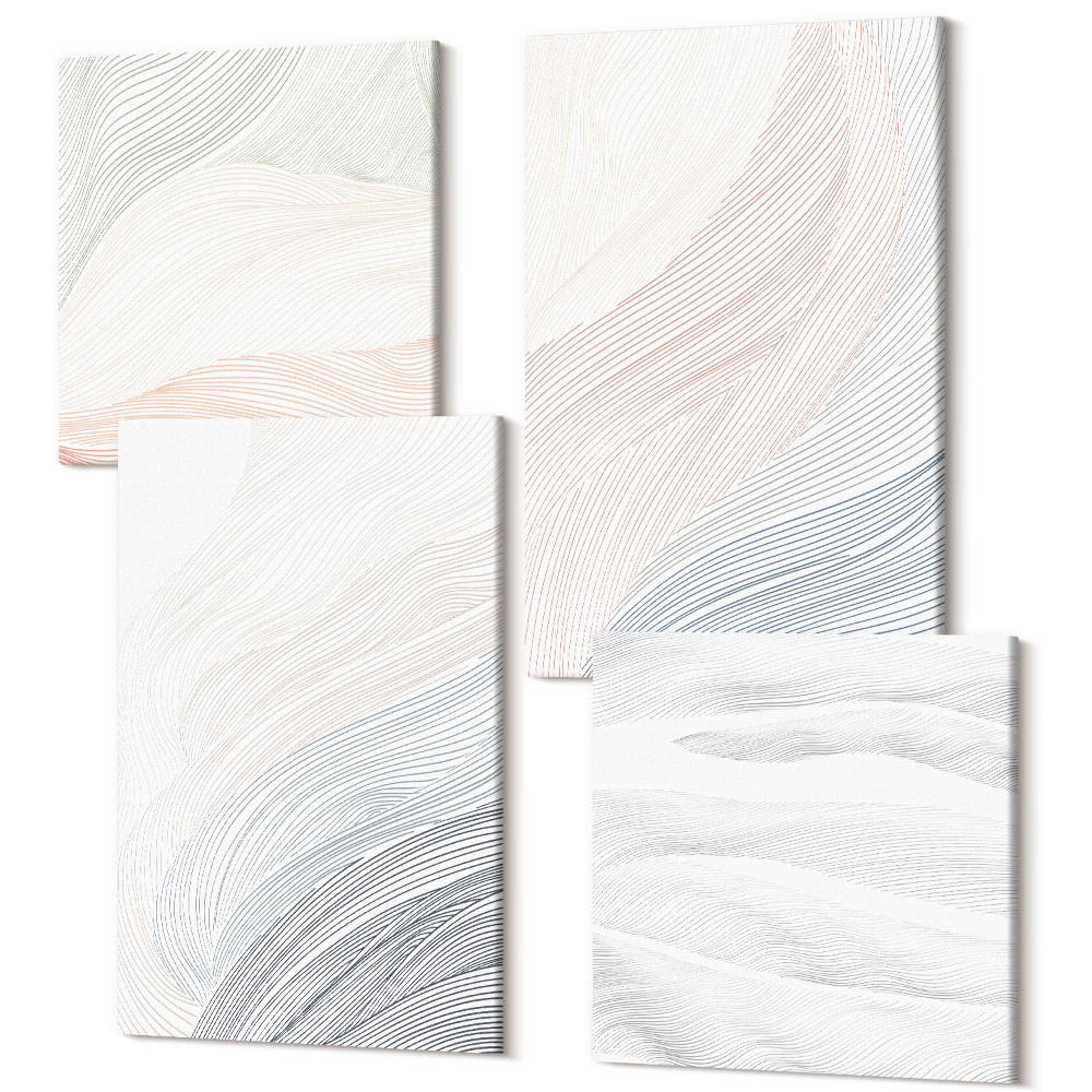 Sada obrazů na zeď kvadryptych Abstraktní malba vln na kartonu v pastelových barvách