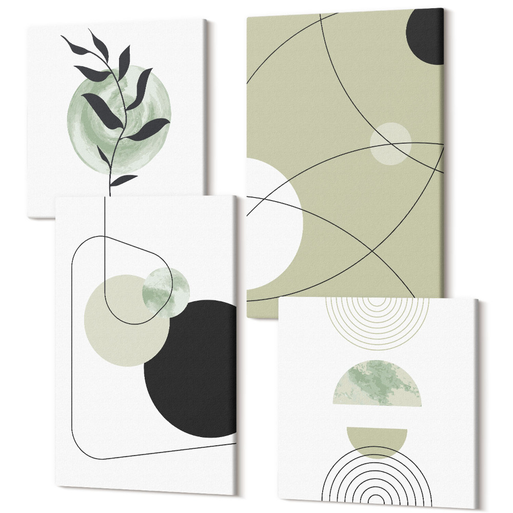 Sada obrazů na zeď kvadryptych Abstraktní tvary v tlumených barvách