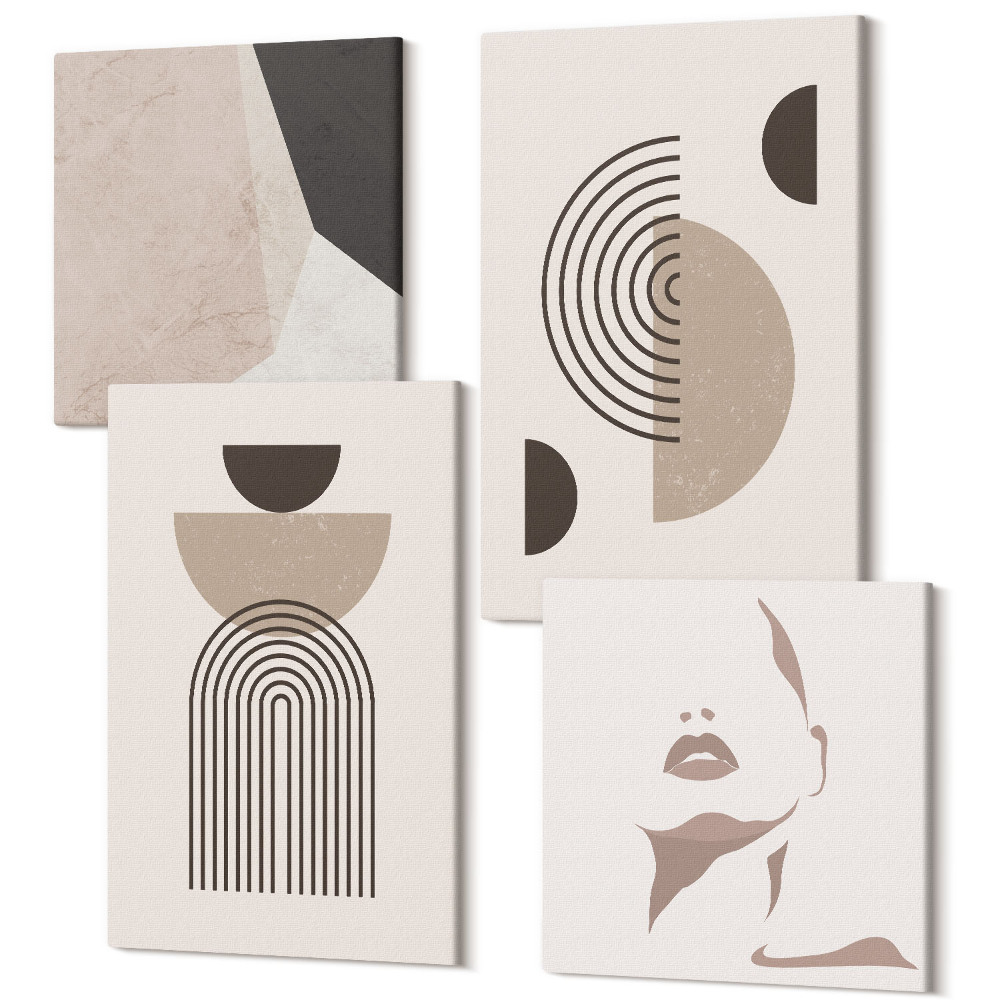 Sada obrazů na zeď kvadryptych Abstraktní geometrické tvary a obličejová silueta