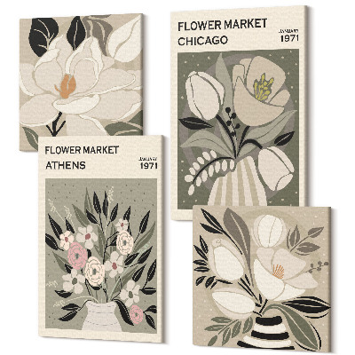 Sada obrazů kvadryptych Květinová aranžmá v retro stylu z různých měst