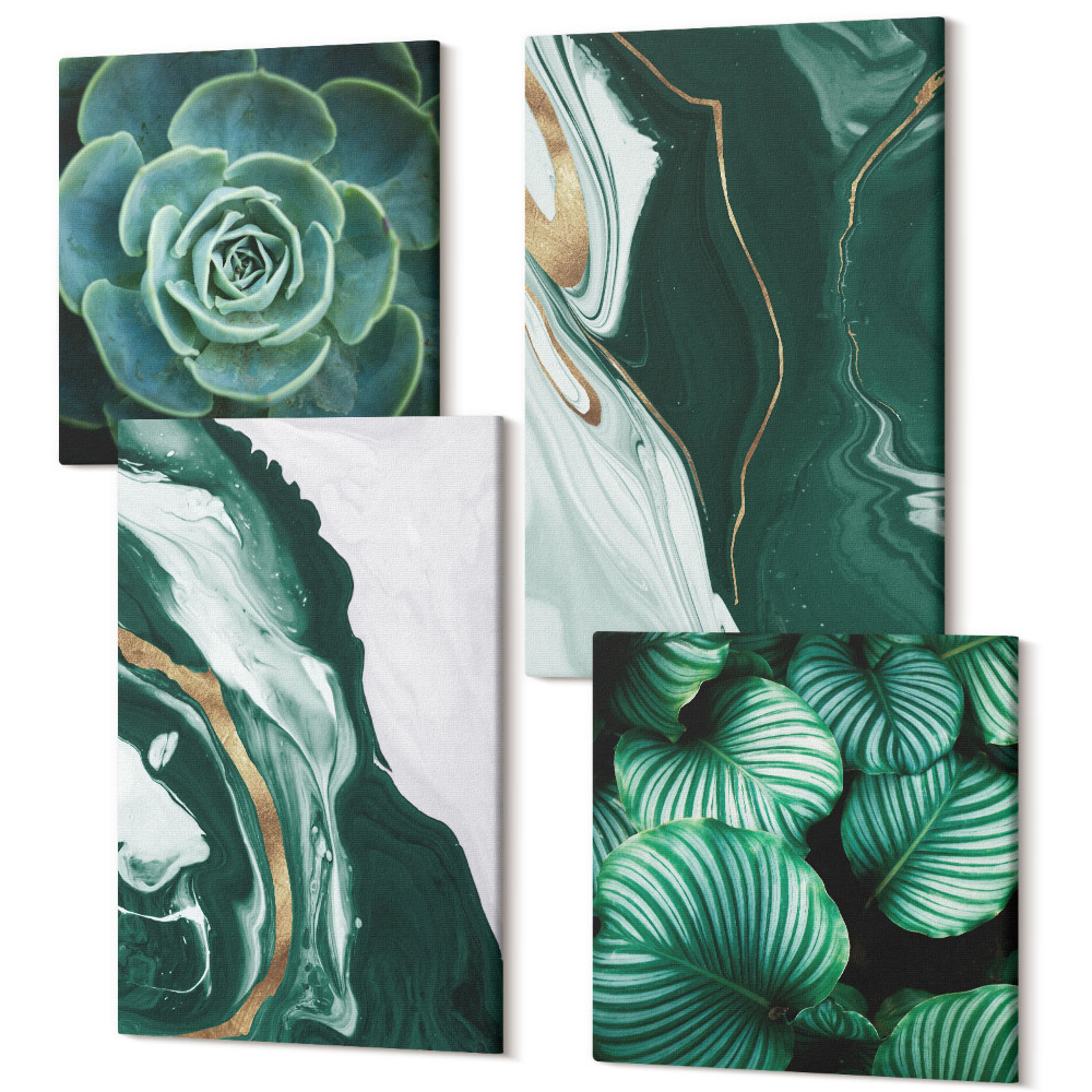 Sada obrazů na zeď kvadryptych Abstraktní malba vzory sukulentních rostlin listy
