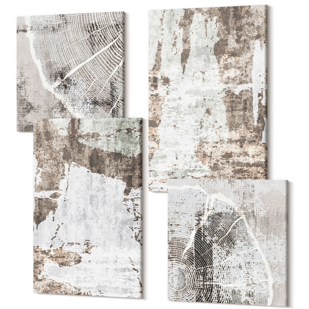 Sada obrazů na zeď kvadryptych Abstraktní vzory v odstínech bílé a hnědé