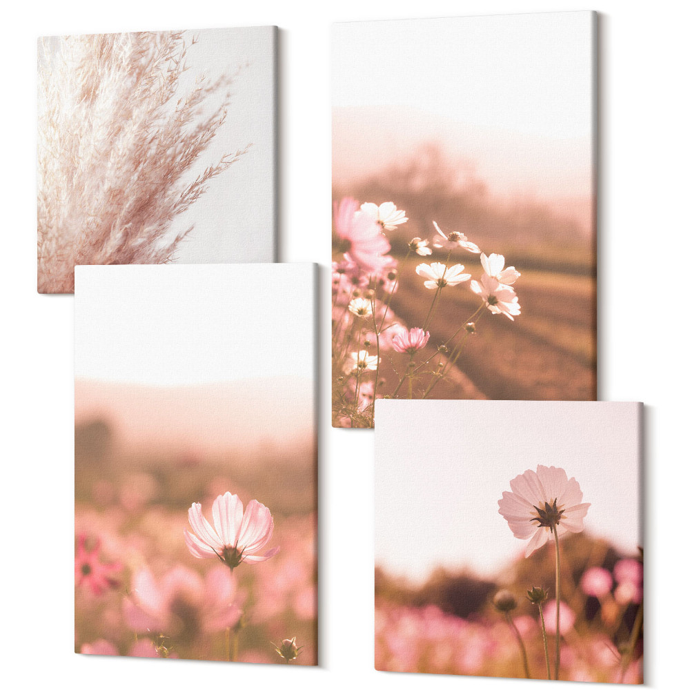 Sada obrazů kvadryptych Květiny na loukách v létě, romantické krajiny