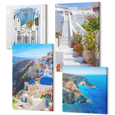 Sada 4 obrazů Pohledy na řeckou architekturu Santorini Oia