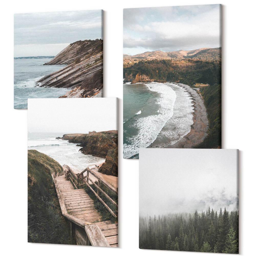 Sada obrazů na zeď kvadryptych Výhled na moře s útesy a plážovou krajinou