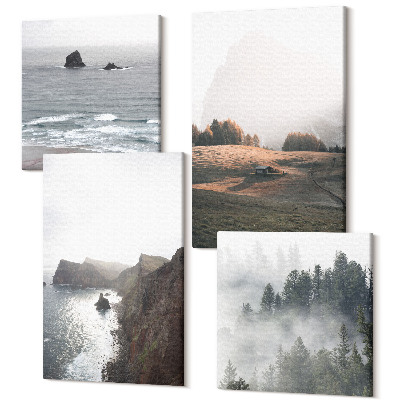 Sada 4 obrazů Horské a mořské krajiny s mraky a lesy