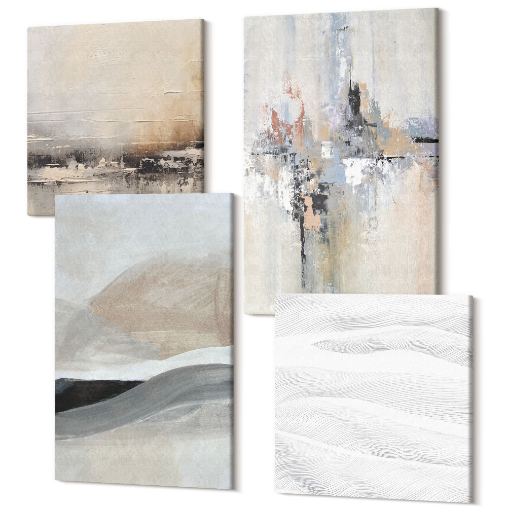Sada obrazů kvadryptych Abstraktní vzory v neutrálních zemitých tónech