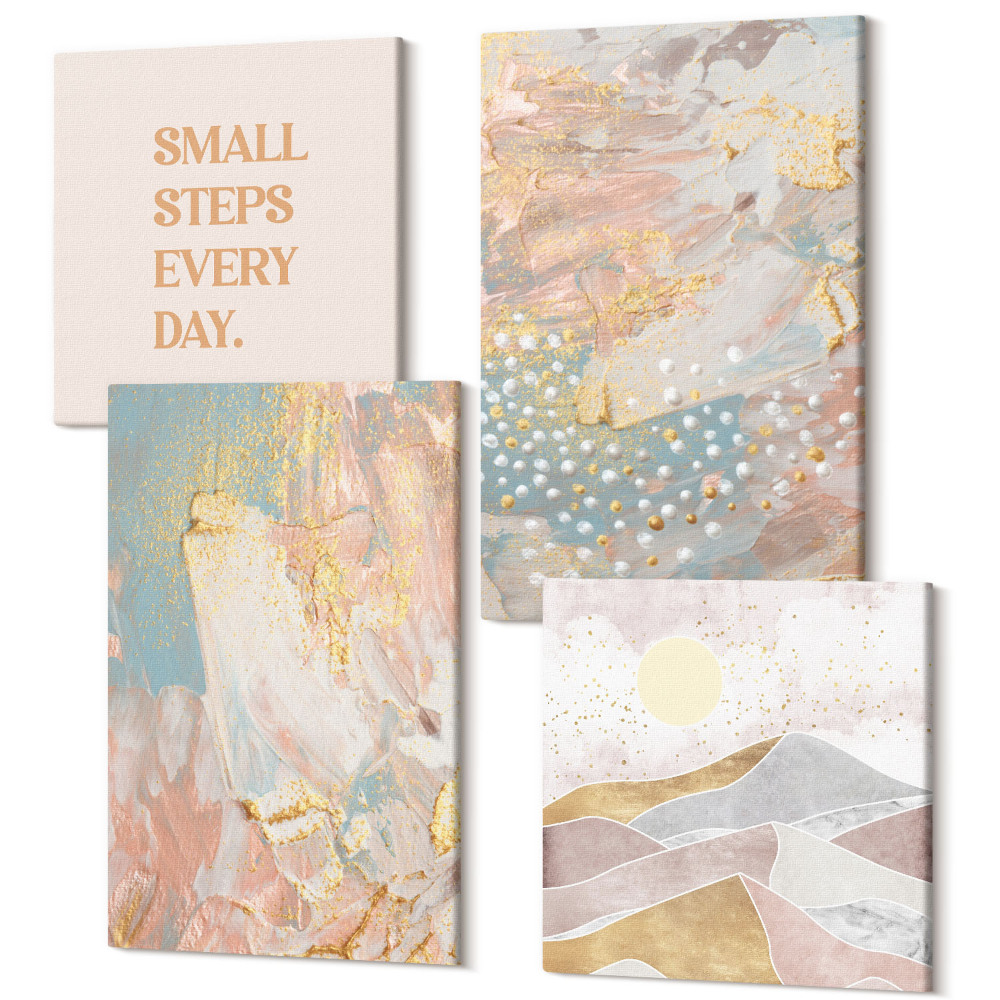 Sada obrazů na zeď kvadryptych Abstraktní vzory v pastelových barvách textury