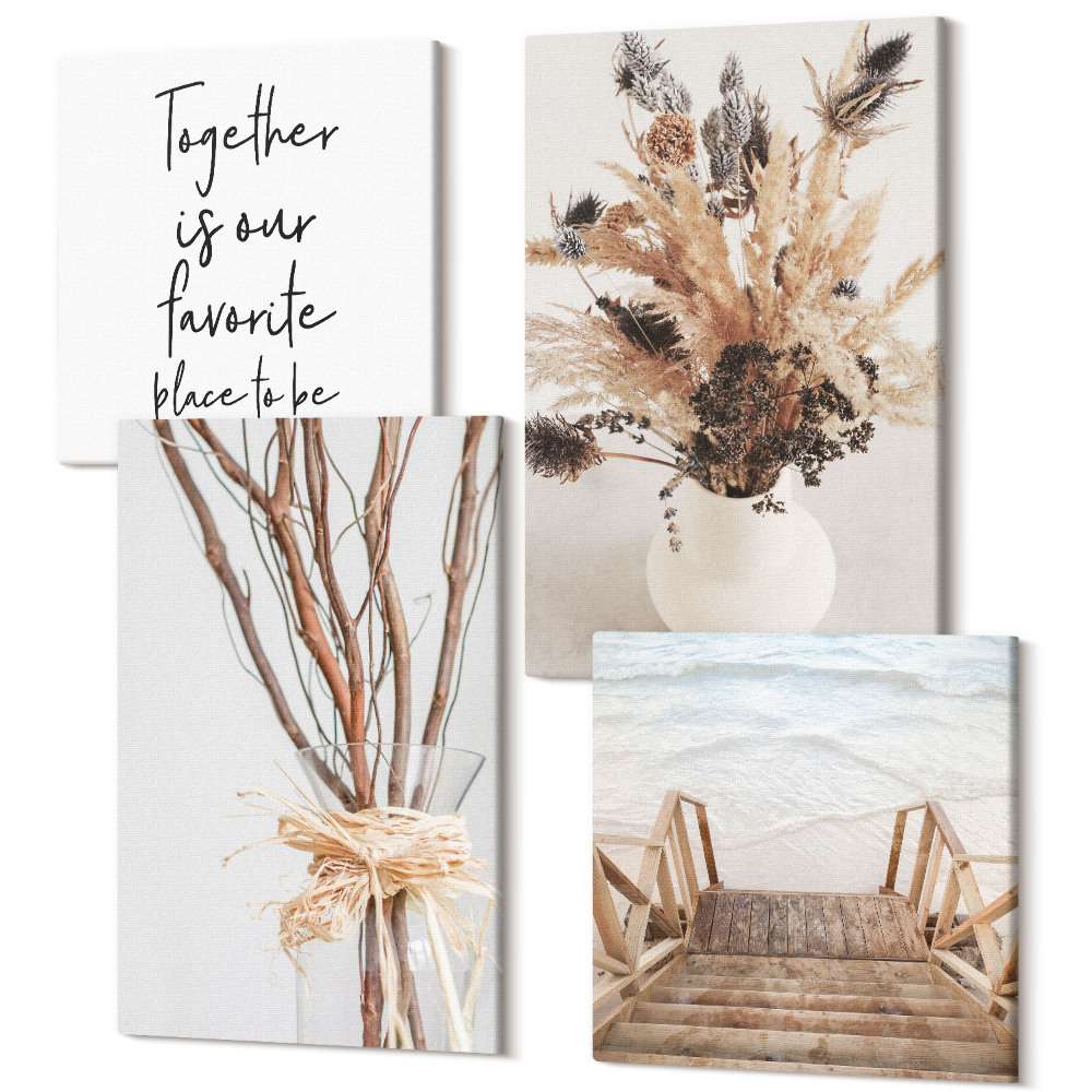 Sada obrazů kvadryptych Květiny a větve v minimalistickém přírodním stylu