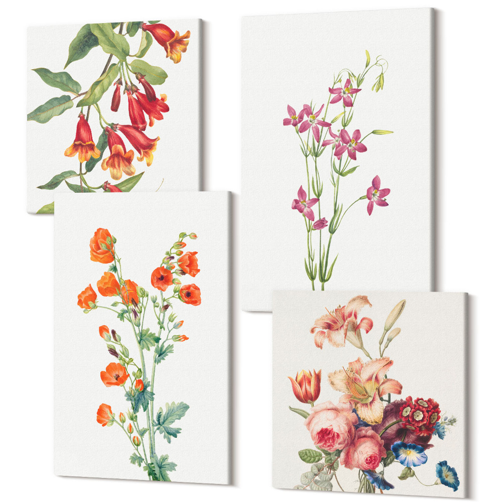 Sada obrazů na zeď kvadryptych Vintage retro květinová malba