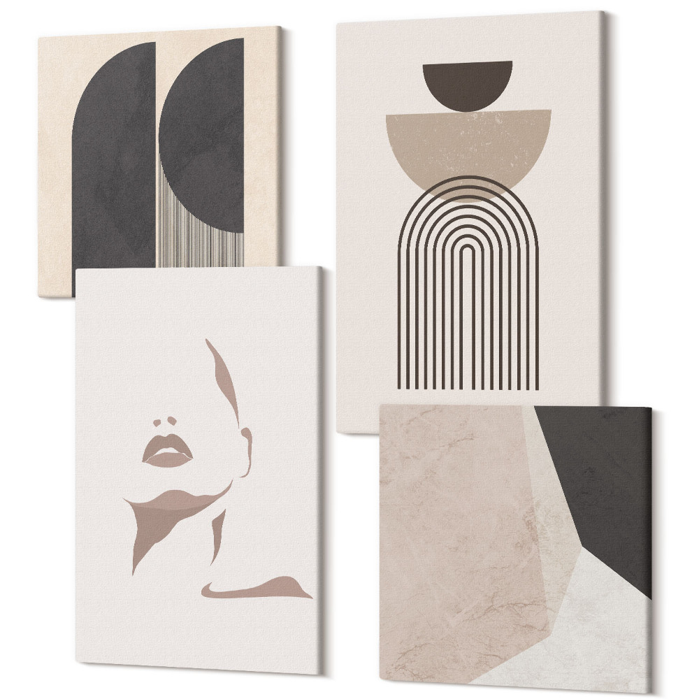 Sada obrazů kvadryptych Abstraktní vzory v odstínech bílé a hnědé