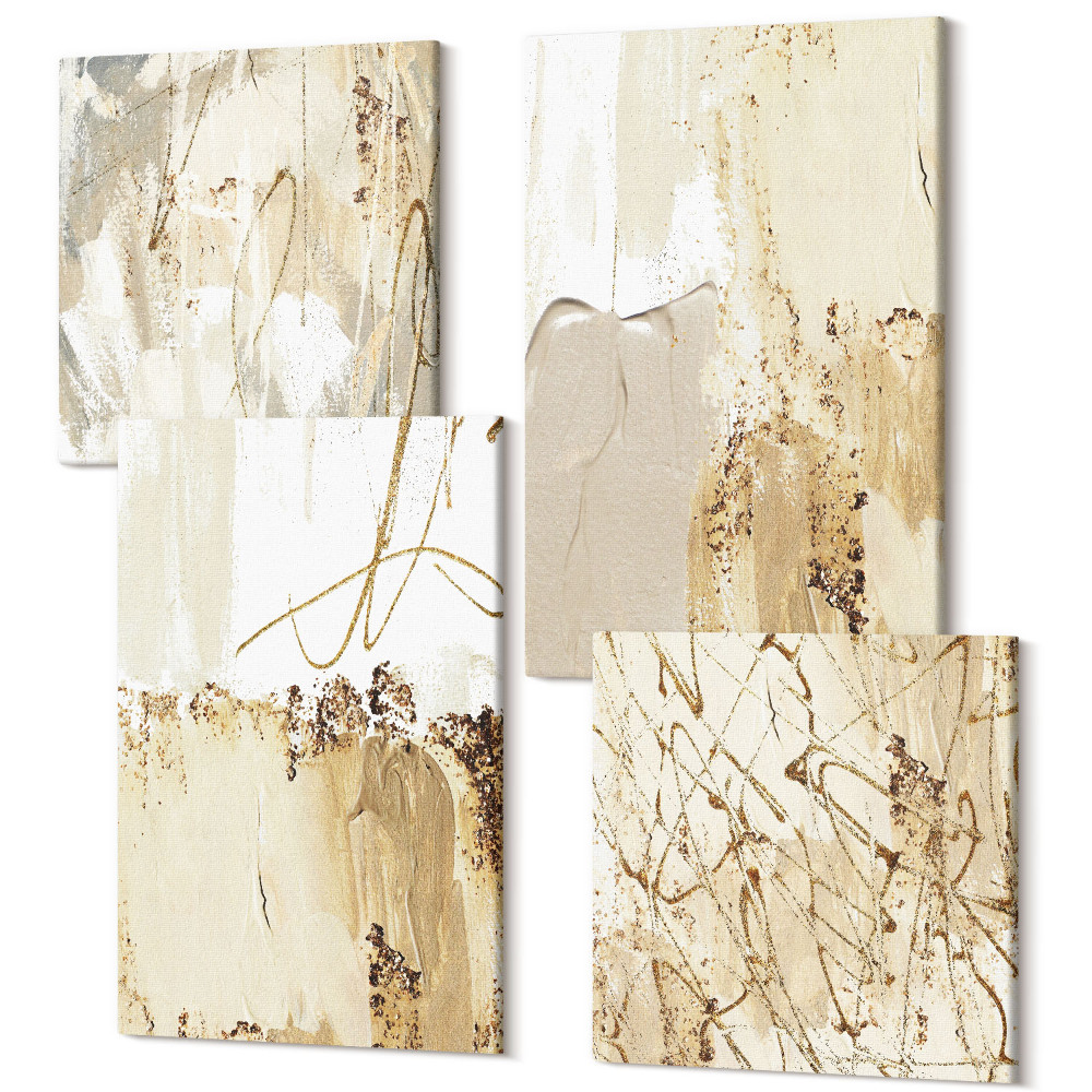 Sada 4 obrazů Abstraktní vzory v odstínech béžové a bílé