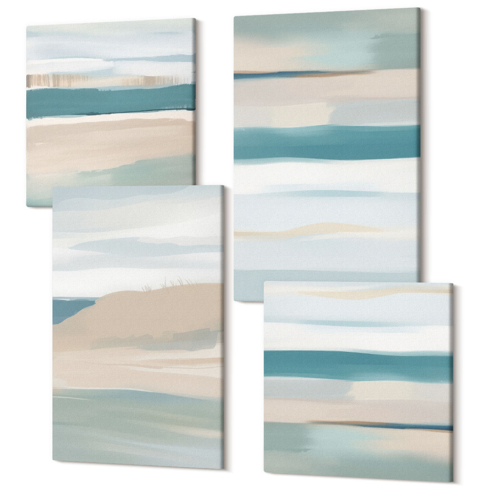 Sada obrazů kvadryptych Abstraktní krajiny v odstínech modré a béžové