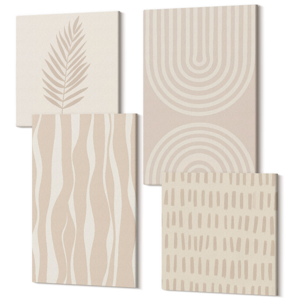 Sada obrazů kvadryptych Vzory v odstínech béžové s rostlinnými motivy