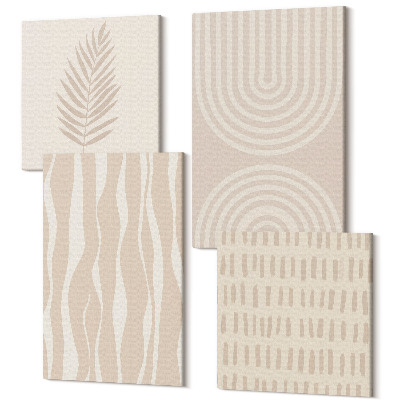 Sada obrazů kvadryptych Vzory v odstínech béžové s rostlinnými motivy