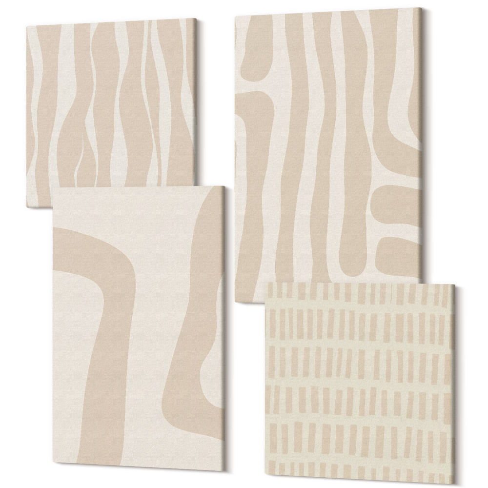 Sada 4 obrazů Abstraktní vzory, minimalistické tvary, boho styl