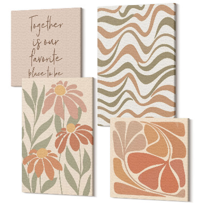 Sada obrazů kvadryptych Pastelové květiny a abstraktní vzory