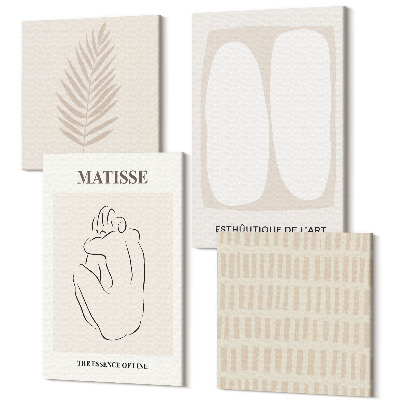 Sada 4 obrazů Linie a tvary v odstínech béžové a bílé