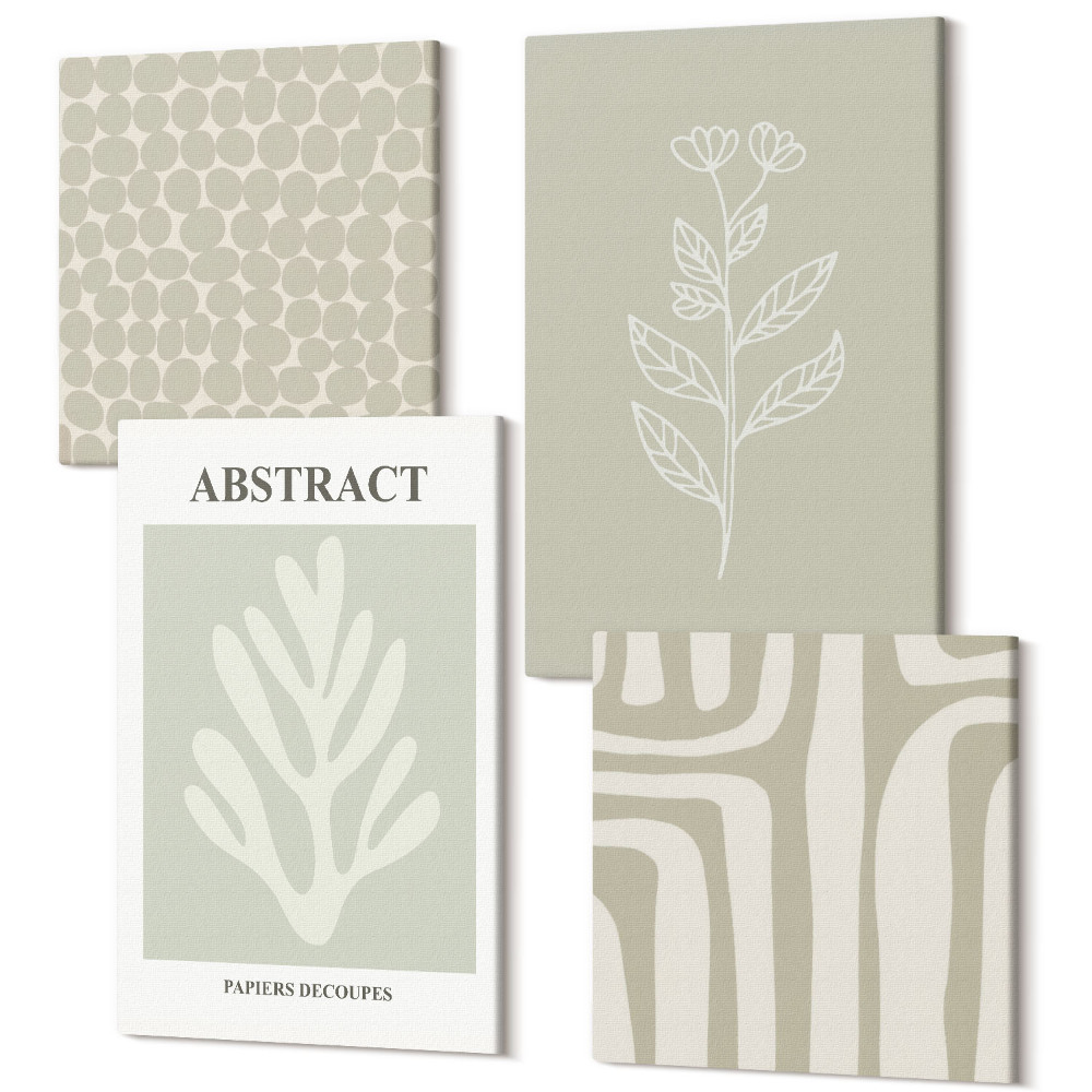 Sada obrazů kvadryptych Abstraktní rostlinné vzory v tlumených barvách