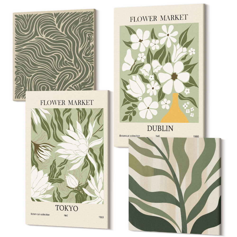 Sada obrazů na zeď kvadryptych Rostlinné vzory, botanické dekorace, boho styl