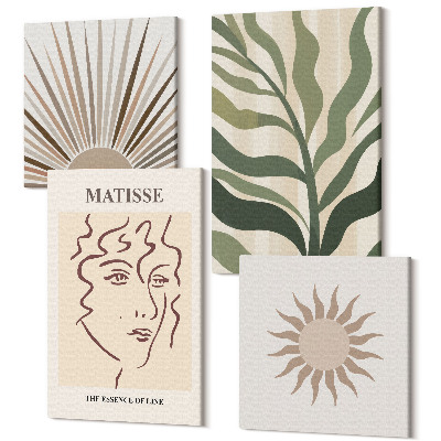 Sada 4 obrazů Abstraktní rostlinné vzory a linie v tlumených barvách