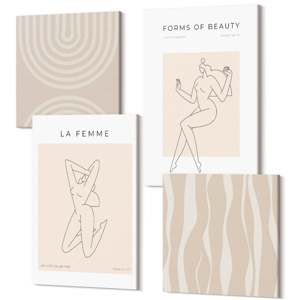 Sada 4 obrazů Kolekce minimalistických forem a přírodních tvarů