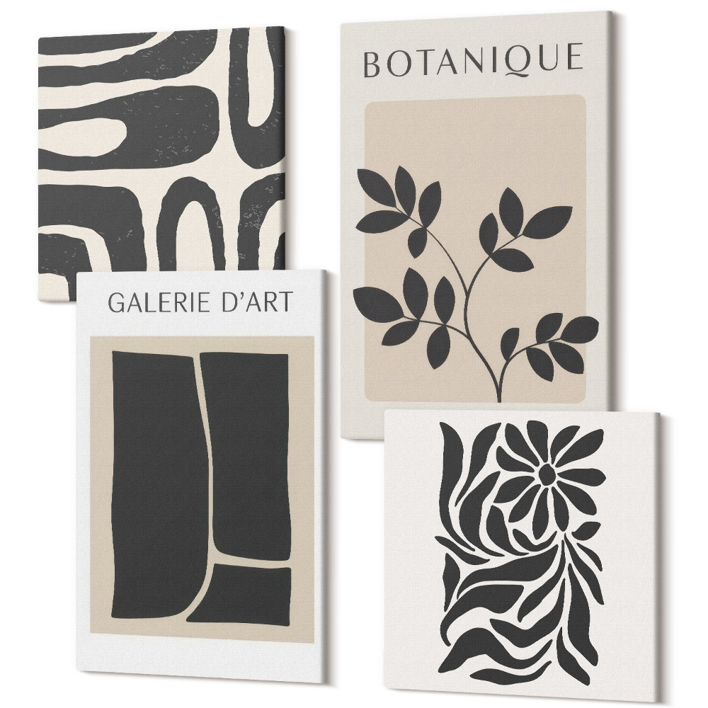 Sada 4 obrazů Abstraktní rostlinné vzory a geometrické tvary