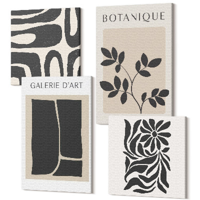 Sada 4 obrazů Abstraktní rostlinné vzory a geometrické tvary