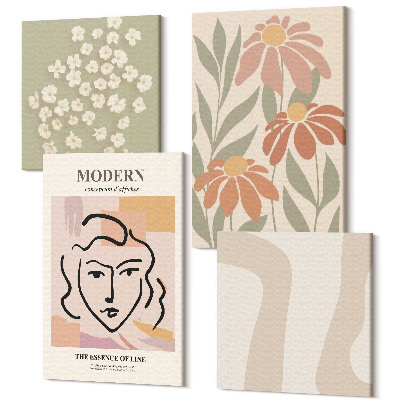 Sada obrazů kvadryptych Žena v moderním stylu s abstraktními vzory