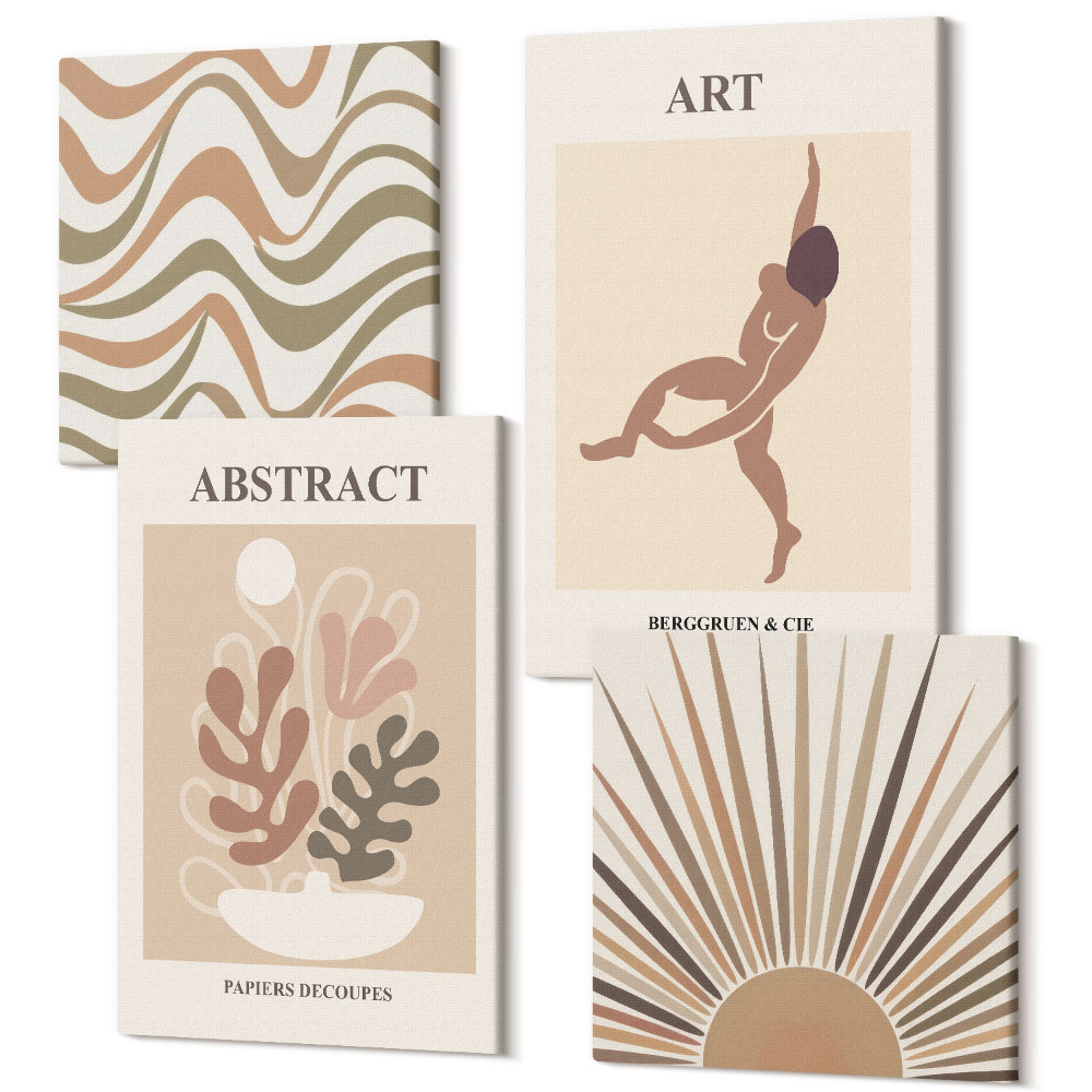 Sada 4 obrazů Matisse boho abstraktní tvary a vzory