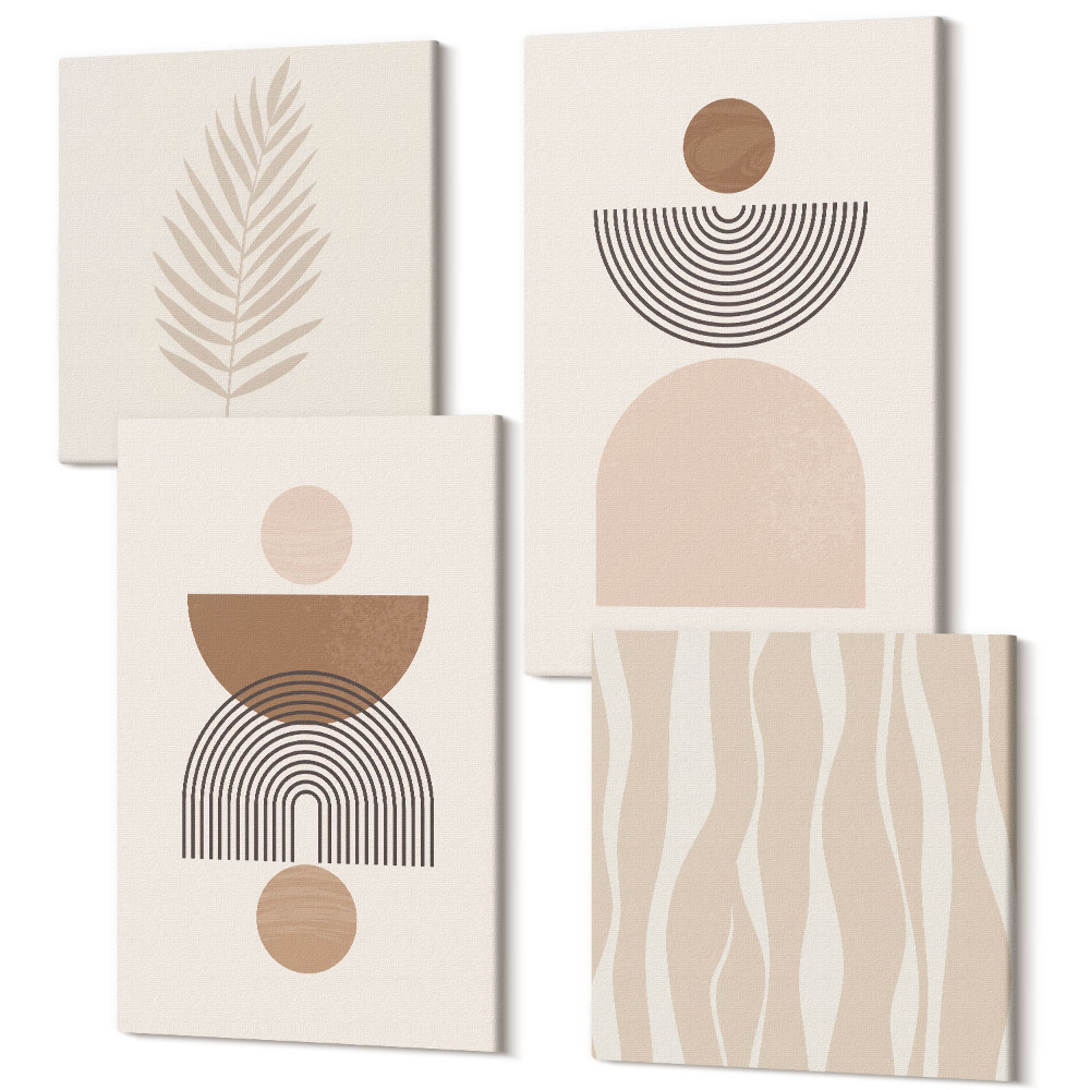 Sada obrazů na zeď kvadryptych Abstraktní tvary v odstínech hnědé a béžové