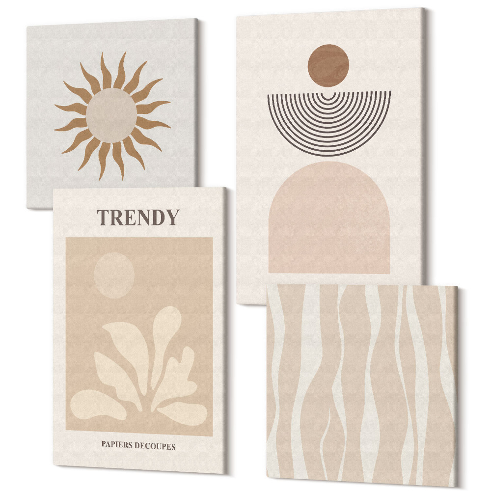 Sada 4 obrazů Stylové abstraktní kompozice v odstínech béžové