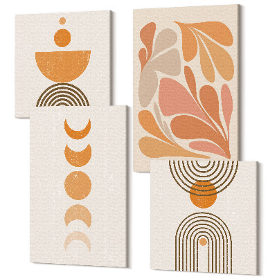 Sada obrazů na zeď kvadryptych Abstraktní tvary v odstínech oranžové