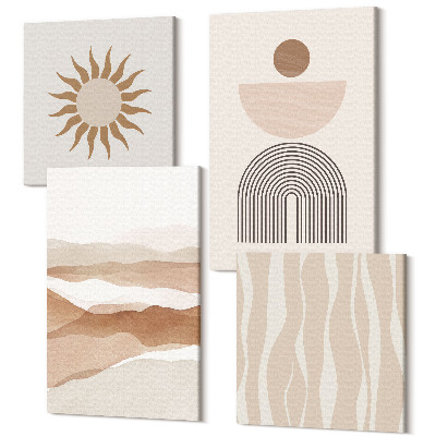 Sada 4 obrazů Abstraktní krajina, přírodní tvary a geometrie