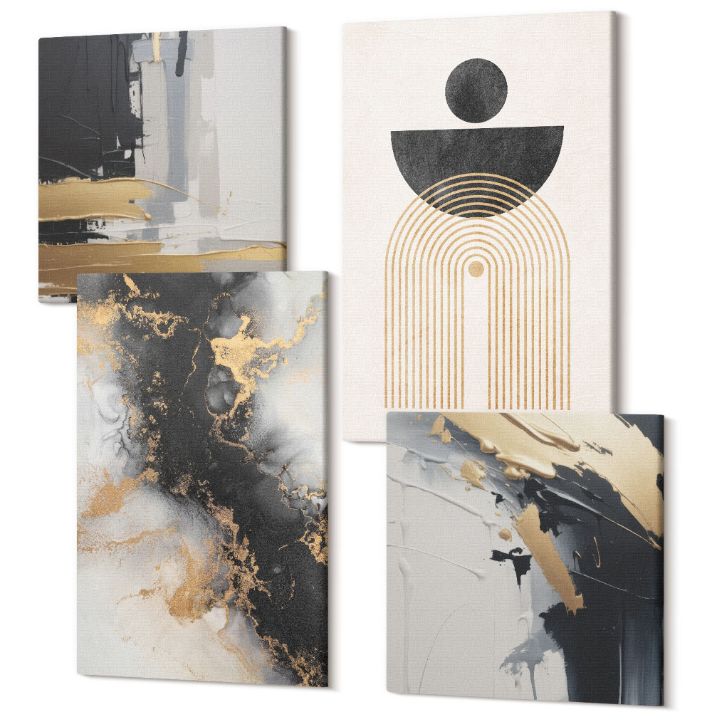 Sada obrazů kvadryptych Geometrie a abstrakce, elegantní kompozice