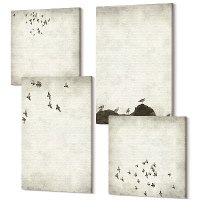Sada obrazů na zeď kvadryptych Minimalistický obraz létajících ptáků