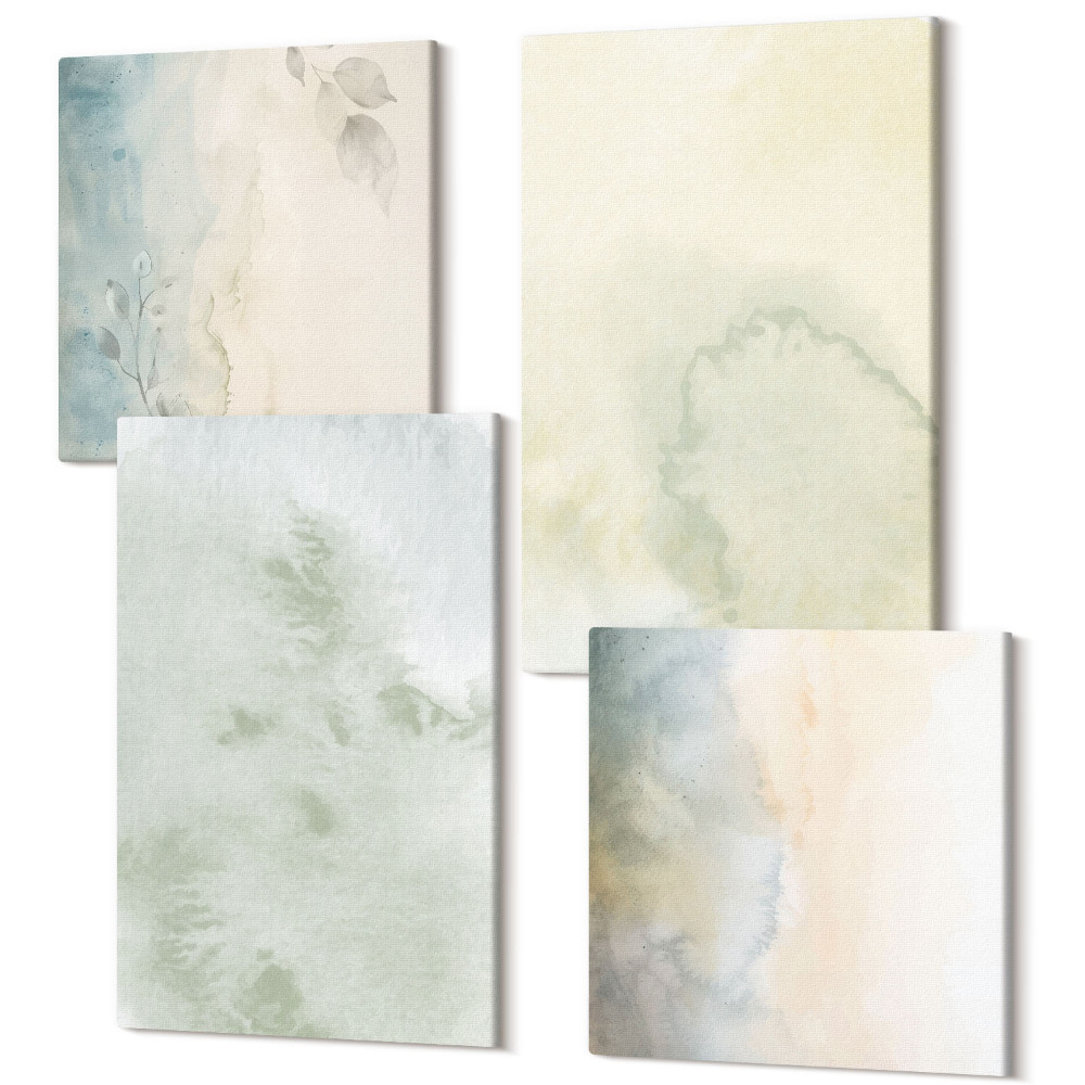 Sada obrazů na zeď kvadryptych Pastelové akvarelové barvy na texturu plátna