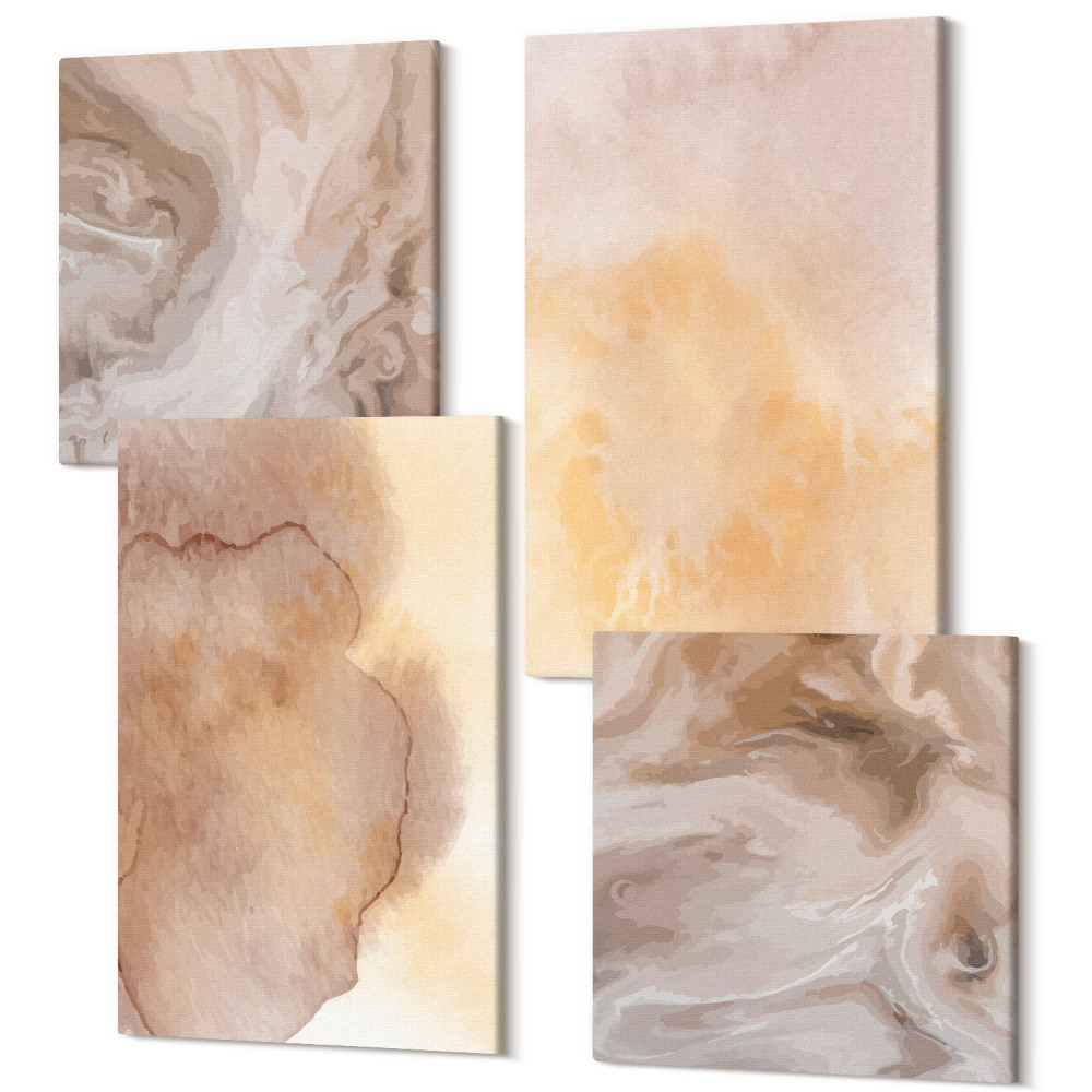 Sada 4 obrazů Teplé akvarely na plátně, barevné textury