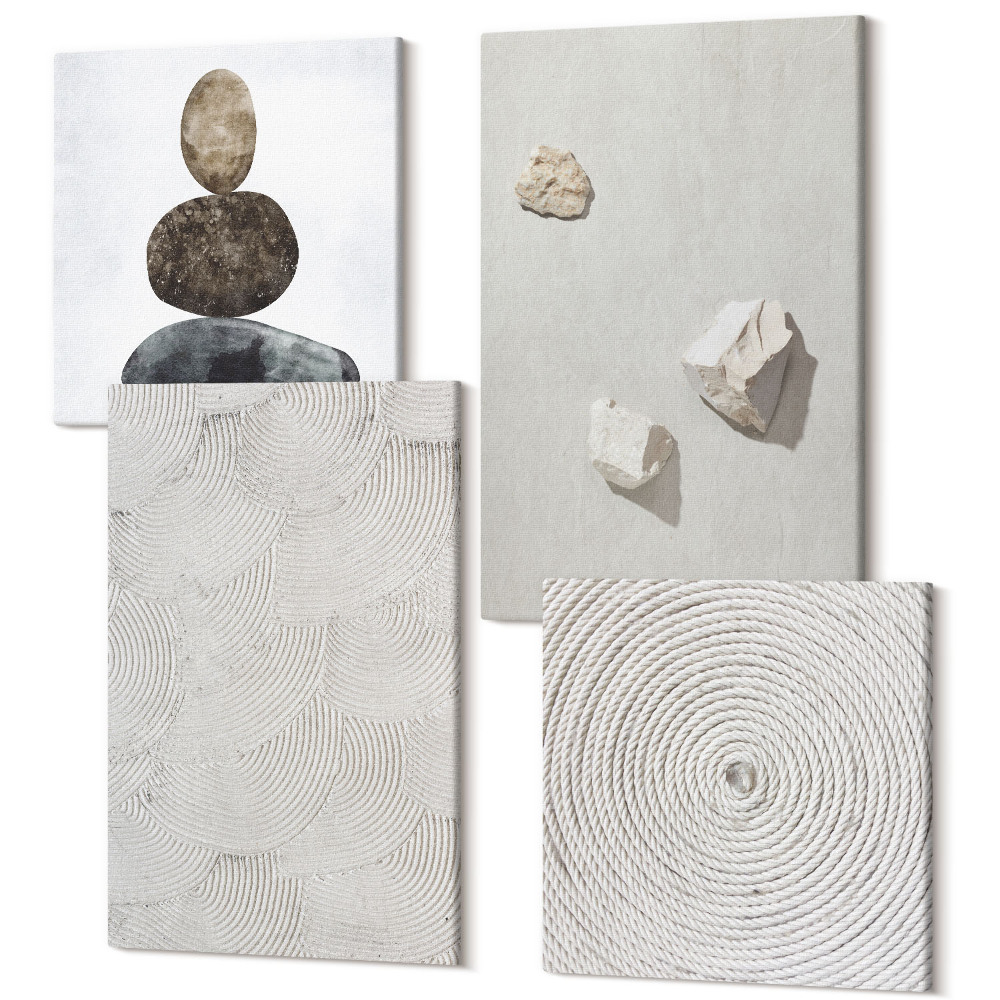 Sada 4 obrazů Písek, kameny a moderní barvy textur