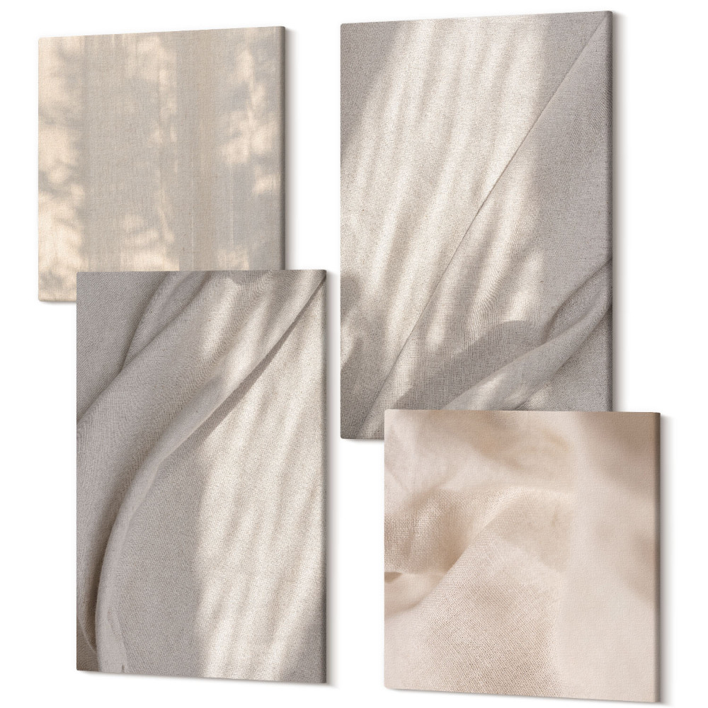 Sada obrazů na zeď kvadryptych Detail přírodních tkaninových struktur v boho stylu