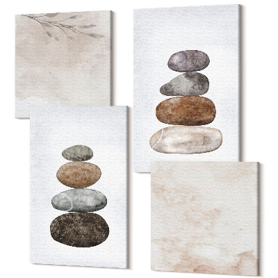 Sada 4 obrazů Stohy kamenů minimalistická boho malba