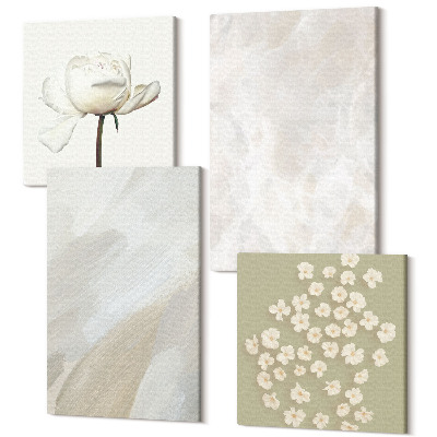 Sada 4 obrazů Květiny a trendy textury jemný boho styl