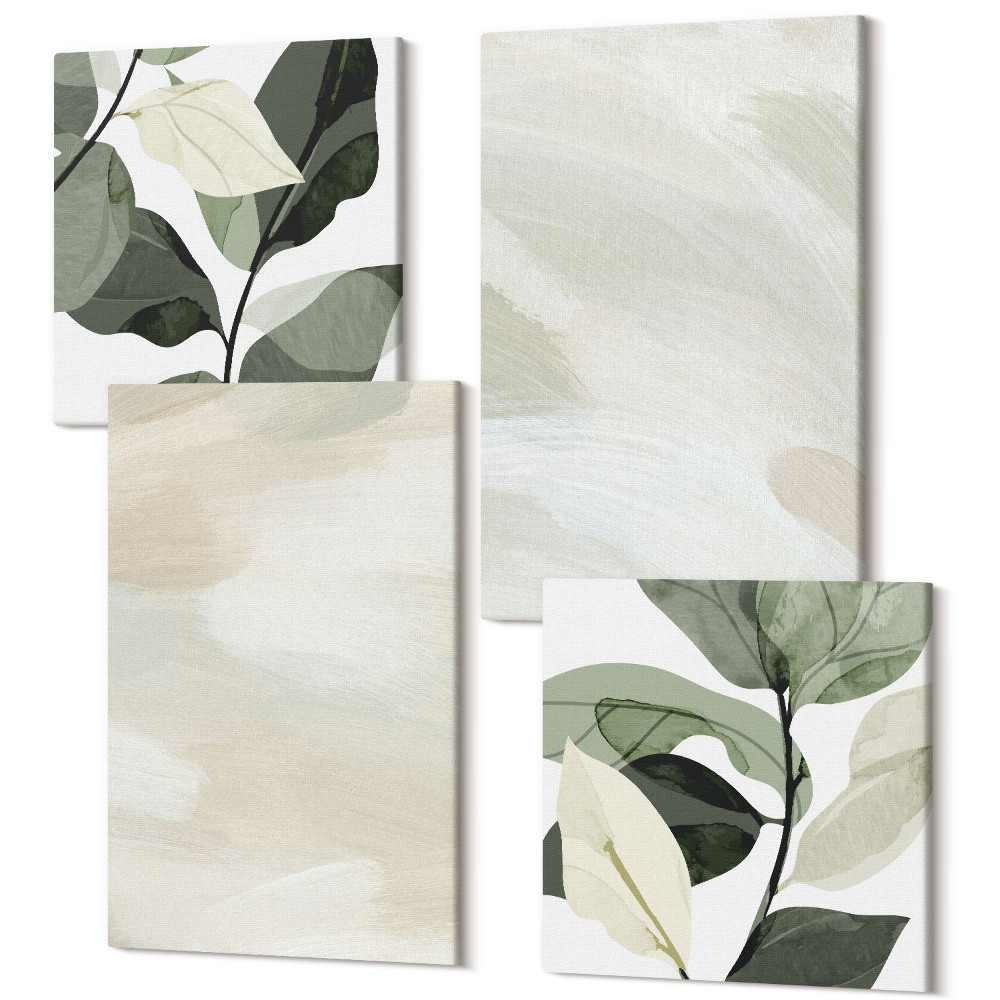 Sada obrazů kvadryptych Světlé abstraktní barvy na plátně, jemný boho styl