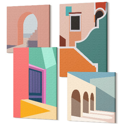 Sada 4 obrazů Barevné ilustrace města v moderním stylu