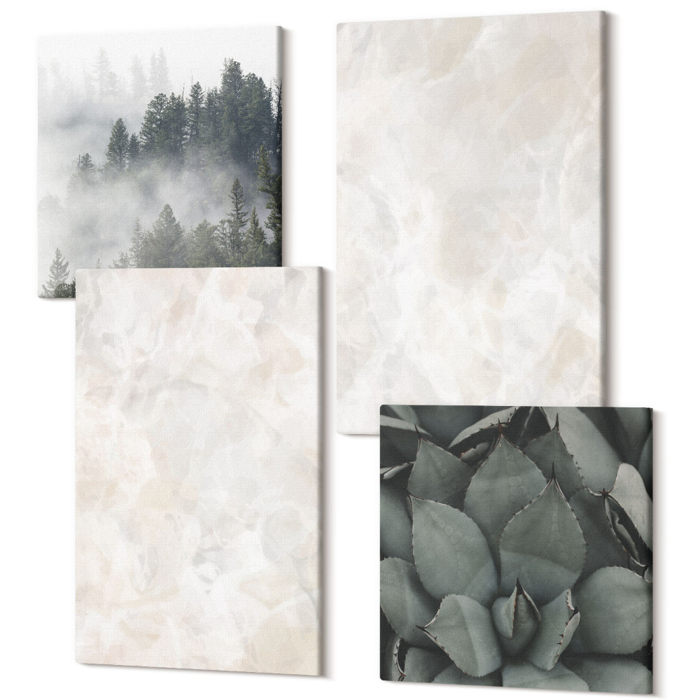 Sada 4 obrazů Kamenné pastelové struktury z bílého mramoru