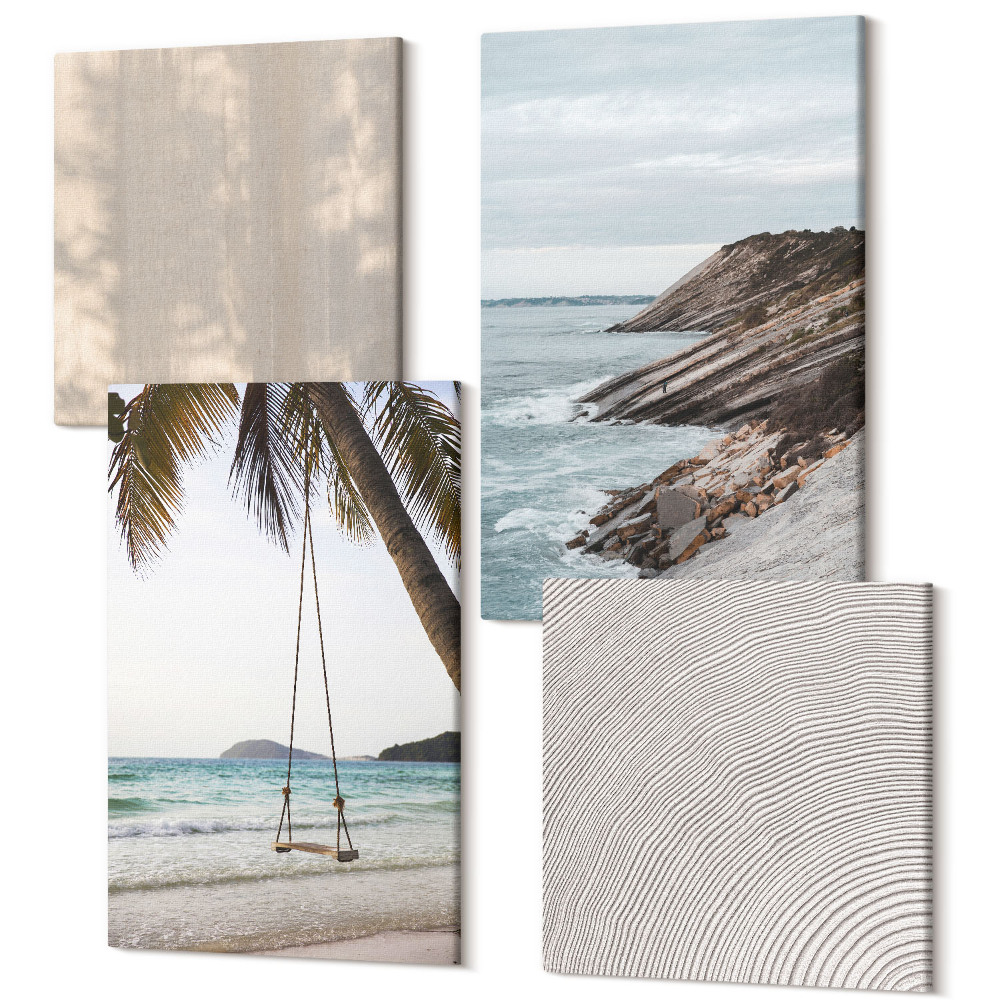 Sada obrazů na zeď kvadryptych Letní písek a výhled na moře v letní krajině