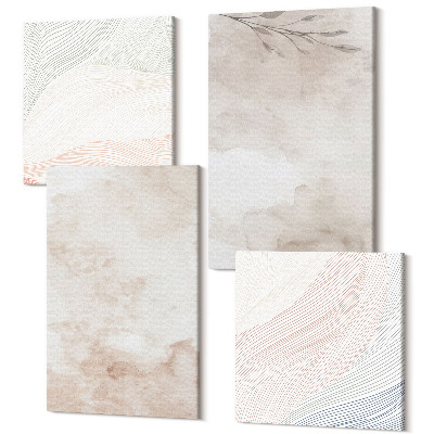 Sada 4 obrazů Akvarel skvrny a listy v pastelových barvách