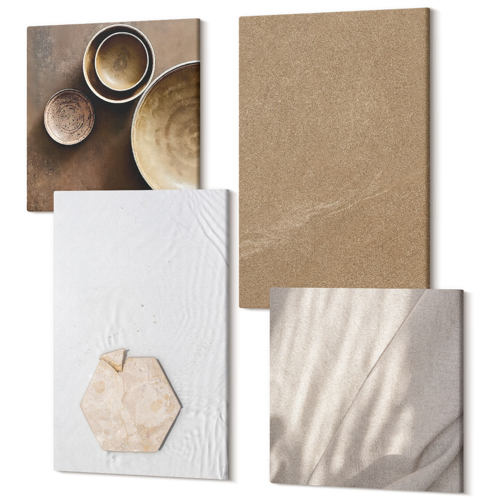 Sada obrazů na zeď kvadryptych Minimalistické textury v teplých barvách