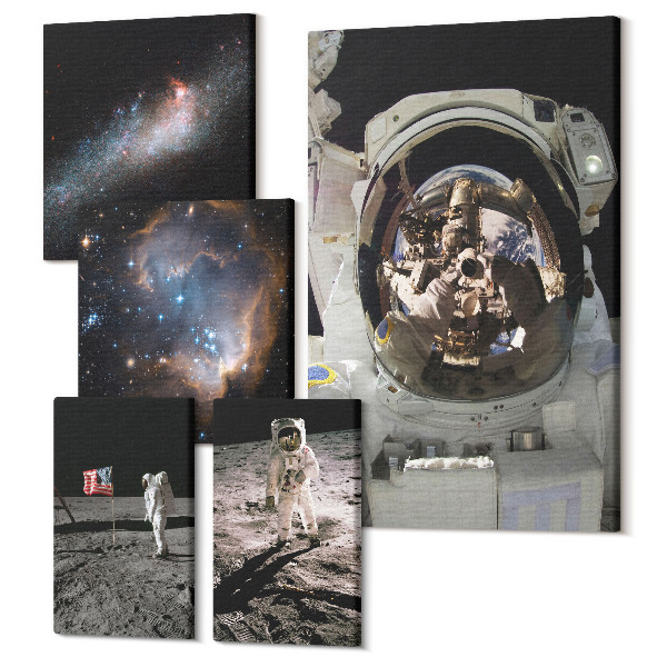 Sada obrazů pentaptych Fotografie astronautů při přistání na Měsíci