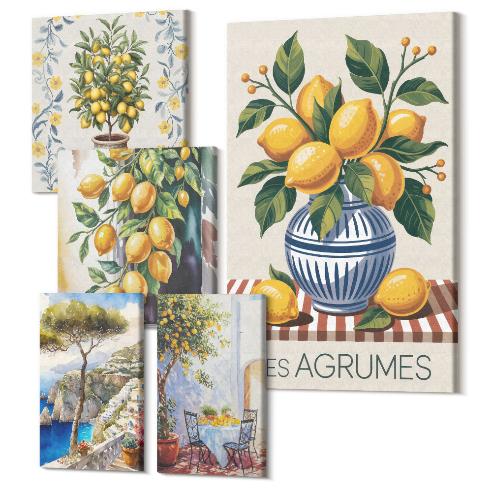 Sada 5 obrazů Citrusové inspirace ve středomořském stylu